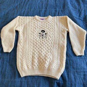 Vintage Scottish Knit Sweater Wool Cream Crewneck Sheep Highland Home Size Small